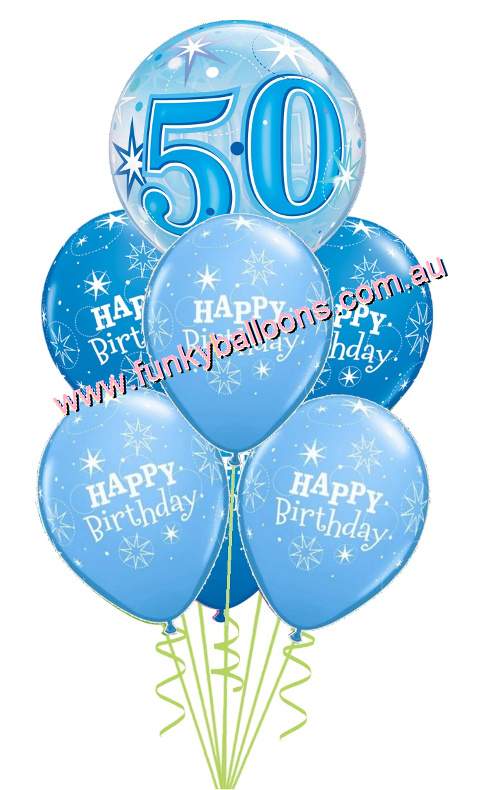 (image for) 50th Blue Starburst Bubble Birthday Bouquet - Click Image to Close