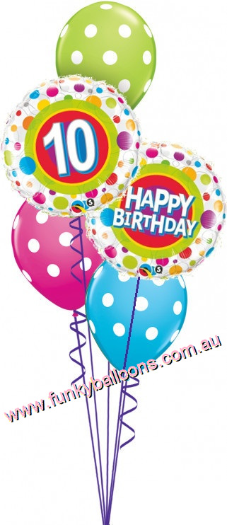 (image for) 10th Birthday Colourful Dots Bouquet - Click Image to Close