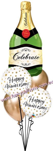 (image for) Golden Champagne Bottle Anniversary Bouquet - Click Image to Close