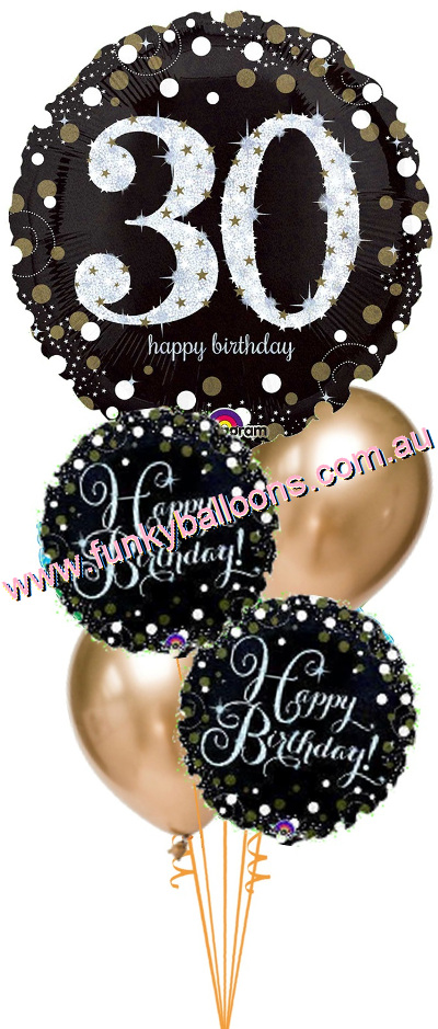 (image for) 30th Golden Sparkling Balloon Bouquet