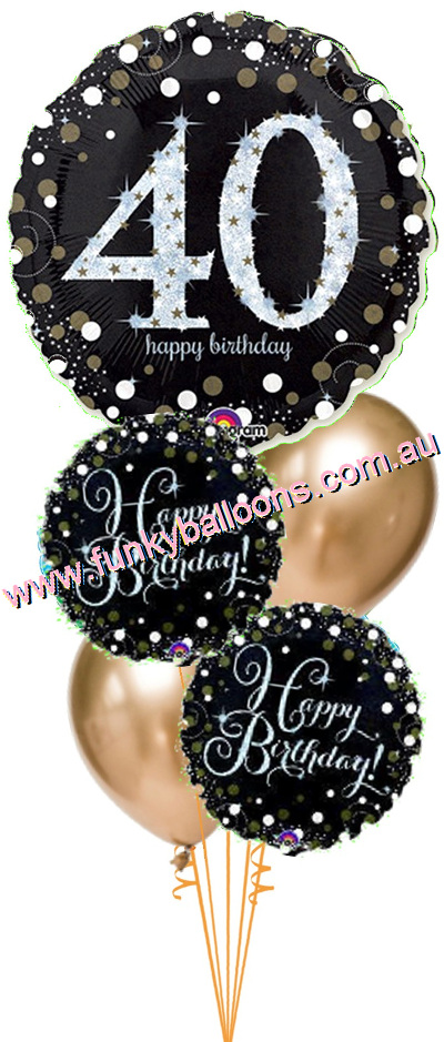 (image for) 40th Golden Sparkling Balloon Bouquet - Click Image to Close