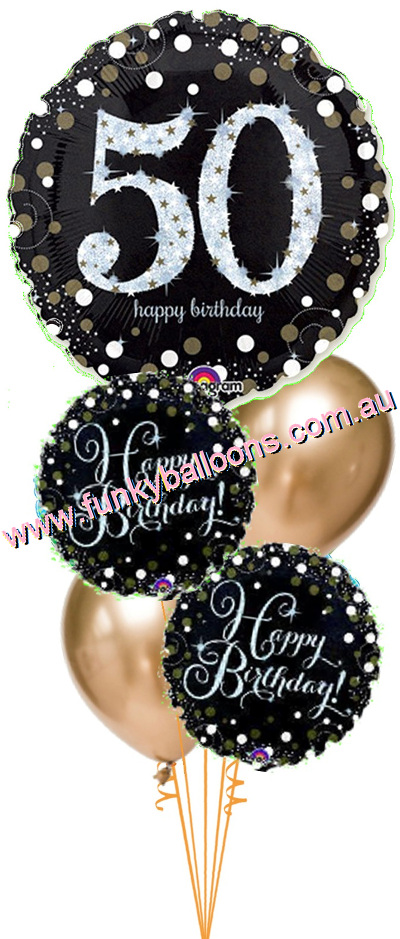 (image for) 50th Golden Sparkling Balloon Bouquet - Click Image to Close