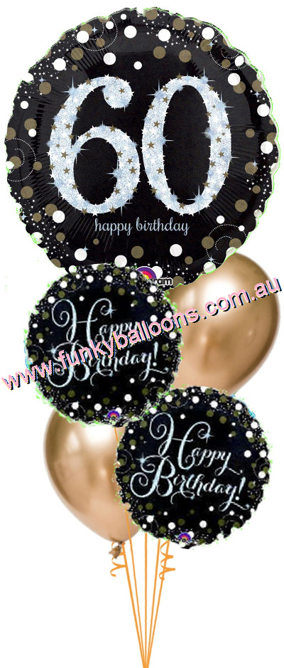 (image for) 60th Golden Sparkling Balloon Bouquet - Click Image to Close