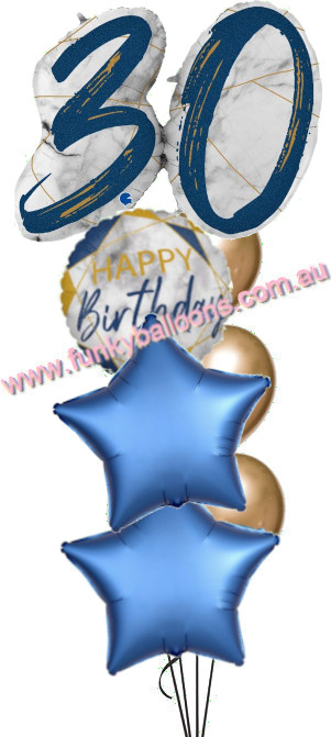 (image for) 30th Jumbo Marble Blue Birthday Bouquet - Click Image to Close