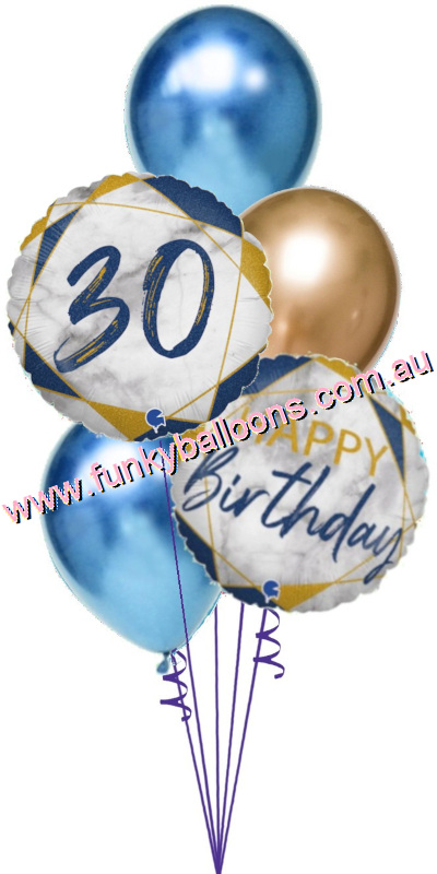 (image for) 30th Marble Blue + Chromes Birthday Bouquet - Click Image to Close