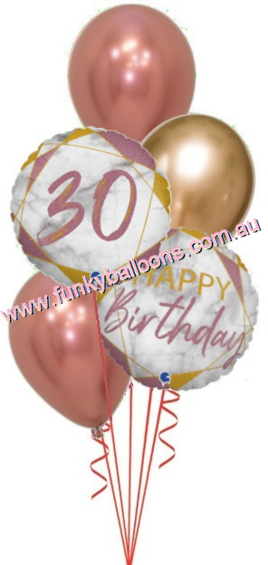 (image for) 30th Marble Rose Gold + Chromes Birthday Bouquet - Click Image to Close