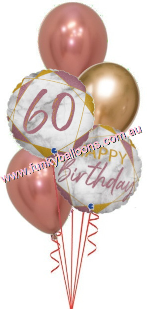 (image for) 60th Marble Rose Gold + Chromes Birthday Bouquet - Click Image to Close