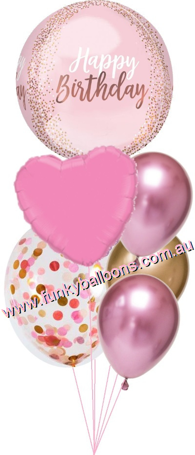 (image for) Pink + Gold Sparkling Orbz Birthday Balloon Bouquet - Click Image to Close