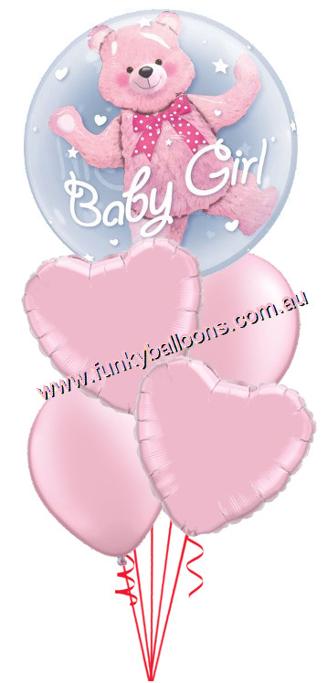 (image for) It's a Girl Bear Double Bubble Baby Bouquet - Click Image to Close