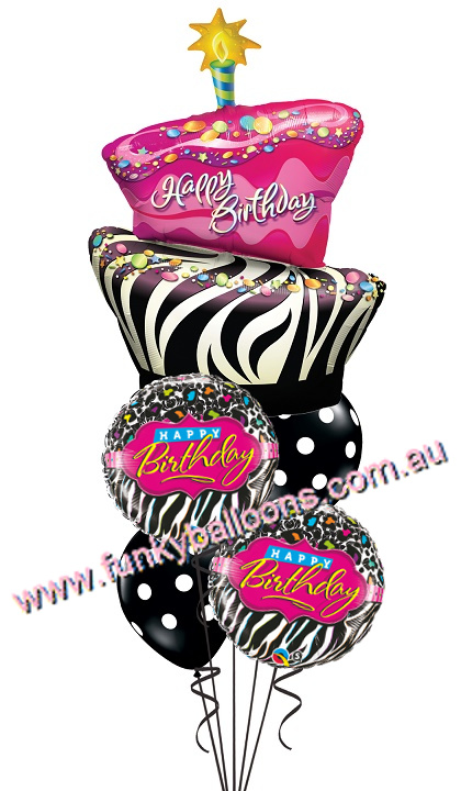 (image for) Birthday Funky Zebra Stripe Cake Bouquet - Click Image to Close