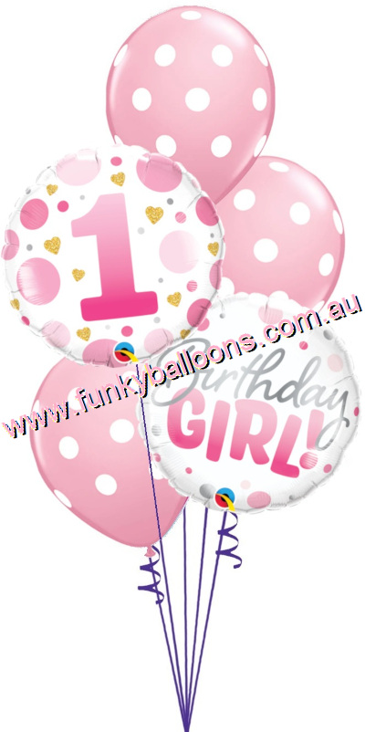 (image for) 1st Birthday Girl Pink Dots Bouquet